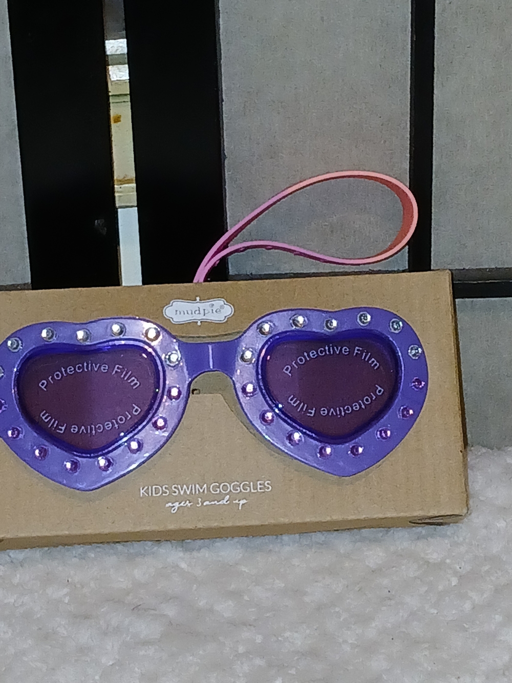 Mud Pie Purple Heart Kids Swim Goggles with Pink Strap